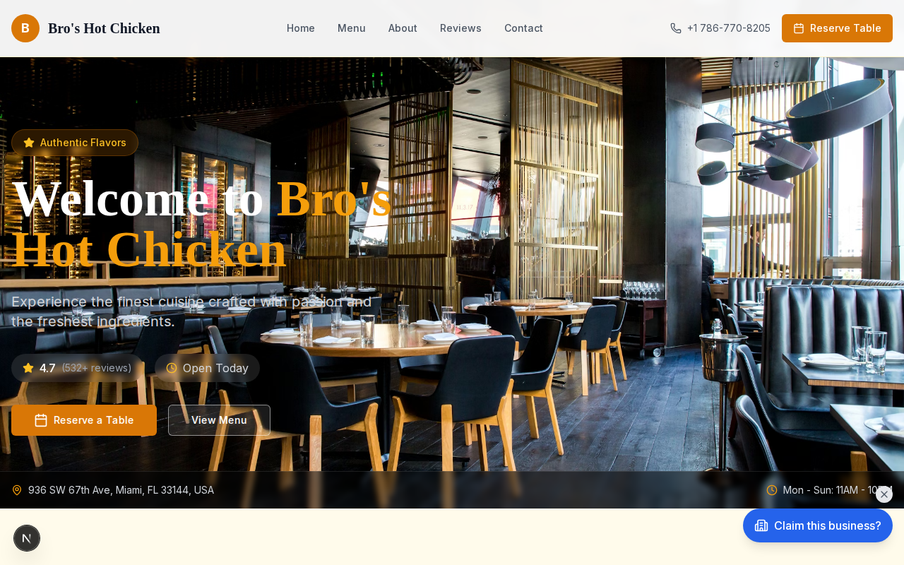 Bro's Hot Chicken website design